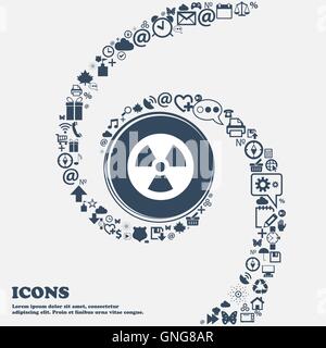 radiation icon sign in the center. Around the many beautiful symbols twisted in a spiral. You can use each separately for your d Stock Vector