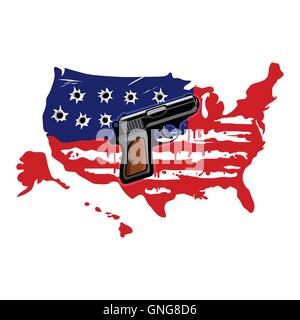 American Flag With Bullet Holes And Gun Vector Stock Vector