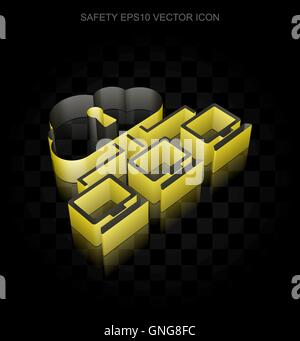 Privacy icon: Yellow 3d Cloud Network made of paper, transparent shadow, EPS 10 vector. Stock Vector