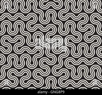 Vector Seamless Black and White Tangled Round Stripes Geometric Pattern Stock Vector