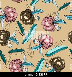 Seamless texture with berries and leaves. Stock Vector