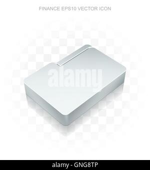 Finance icon: Flat metallic 3d Folder, transparent shadow, EPS 10 vector. Stock Vector