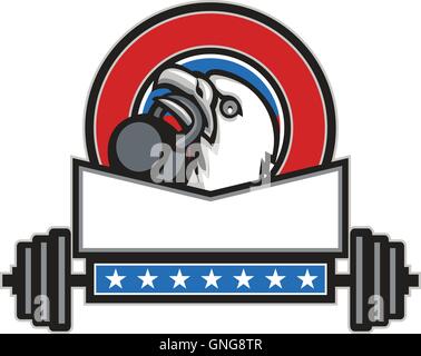 Bald Eagle Lifting Kettleball Barbell Circle Retro Stock Vector