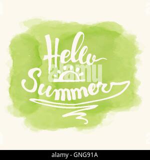 Watercolor  watermelons and lettering hello summer Stock Vector
