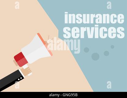insurance services. Megaphone Flat design vector business illustration concept Digital marketing business man holding megaphone Stock Vector