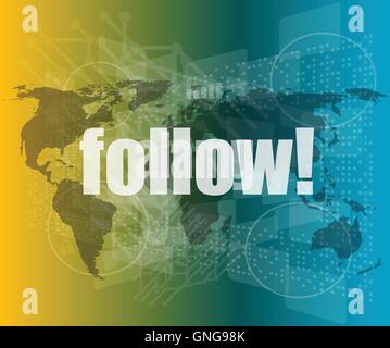 Social media concept: words Follow on digital background vector quotation marks with thin line speech bubble. concept of citatio Stock Vector