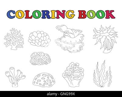 coloring book of beautiful coral collection Stock Vector