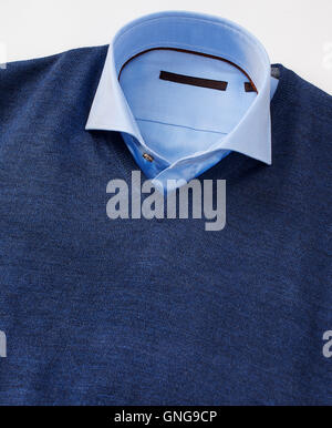 men shirt with pullover isolated on white. Stock Photo