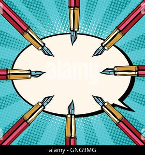 Fountain ink pens pop art retro background Stock Vector