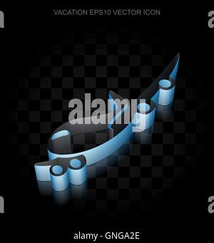 Tourism icon: Blue 3d Airplane made of paper, transparent shadow, EPS 10 vector. Stock Vector