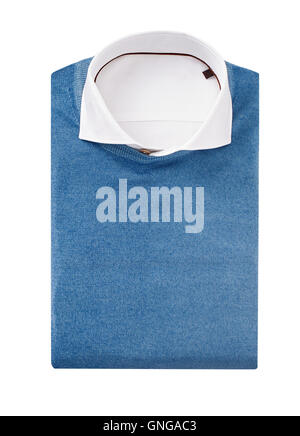 men shirt with pullover isolated on white. Stock Photo