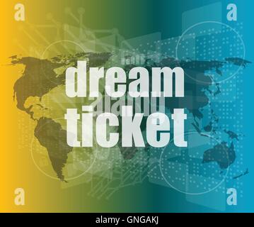 business concept: words dream ticket on digital screen vector quotation marks with thin line speech bubble. concept of citation, Stock Vector