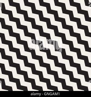Vector Seamless Black And White ZigZag Diagonal Lines Geometric Pattern Stock Vector