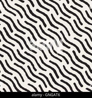 Vector Seamless Hand Painted Diagonal Wavy Lines Pattern Stock Vector