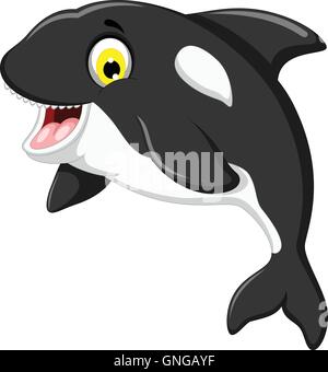 funny killer whale cartoon swimming Stock Vector