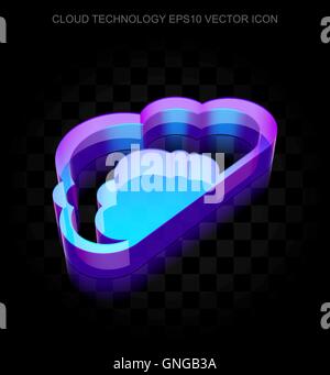 Cloud computing icon: 3d neon glowing Cloud made of glass, EPS 10 vector. Stock Vector