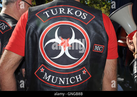 'The motorcycle club ''MC Turkos'' demonstrates in Munich against arms shipments to Kurds, 2014' Stock Photo