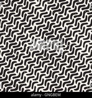 Vector Seamless Hand Drawn Daigonal Wavy Lines Grunge Pattern Stock Vector