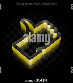 Social network icon: Yellow 3d Thumb Up made of paper, transparent shadow, EPS 10 vector. Stock Vector