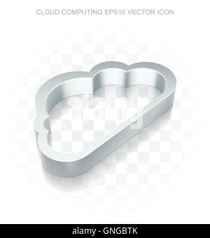 Cloud networking icon: Flat metallic 3d Cloud, transparent shadow, EPS 10 vector. Stock Vector