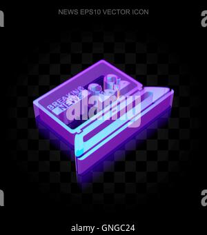 News icon: 3d neon glowing Breaking News On Laptop made of glass, EPS 10 vector. Stock Vector