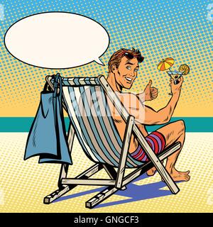 Handsome man resting on the beach Stock Vector
