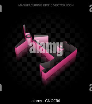 Industry icon: Crimson 3d Windmill made of paper, transparent shadow, EPS 10 vector. Stock Vector