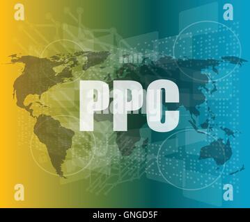 ppc words on digital touch screen interface - business concept vector quotation marks with thin line speech bubble. concept of c Stock Vector