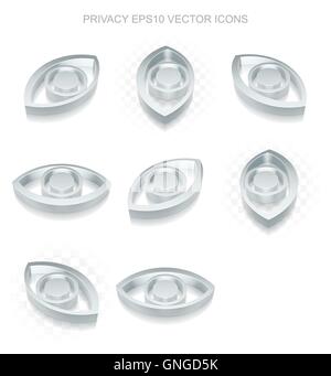 Safety icons set: different views of metallic Eye, transparent shadow, EPS 10 vector. Stock Vector