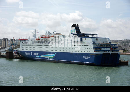 Irish Ferries vessel Oscar Wilde alongside in Cherbourg Harbour northern France Stock Photo