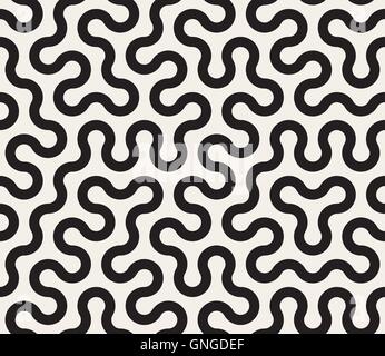 Vector Seamless Black and White Tangled Round Stripes Geometric Pattern Stock Vector