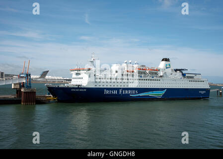 Irish Ferries vessel Oscar Wilde alongside in Cherbourg Harbour northern France Stock Photo