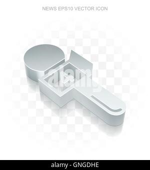 News icon: Flat metallic 3d Microphone, transparent shadow, EPS 10 vector. Stock Vector