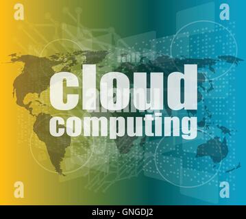 cloud computing word on touch screen, modern virtual technology background vector quotation marks with thin line speech bubble. Stock Vector