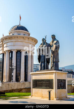 Monument of St. Cyril and Methodius in Skopje - Macedonia Stock Photo