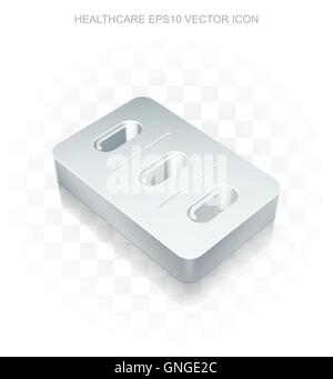 Medicine icon: Flat metallic 3d Pills Blister, transparent shadow, EPS 10 vector illustration. Stock Vector