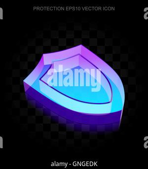 Security icon: 3d neon glowing Shield made of glass, EPS 10 vector. Stock Vector