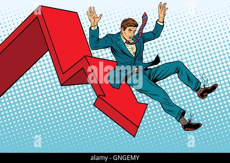Business male financial collapse, fall and ruin Stock Vector