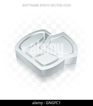 Programming icon: Flat metallic 3d Database With Shield, transparent shadow, EPS 10 vector. Stock Vector