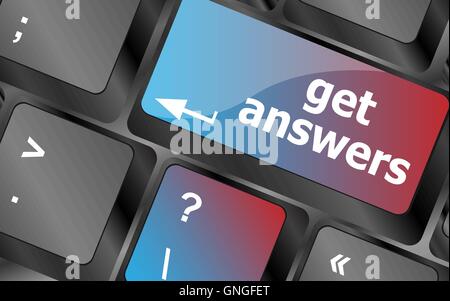 A keyboard with a key reading get answers vector illustration Stock ...