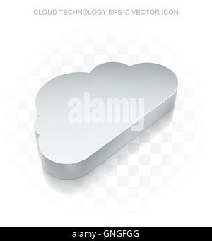 Cloud networking icon: Flat metallic 3d Cloud, transparent shadow, EPS 10 vector. Stock Vector