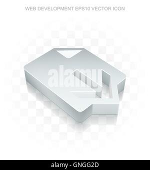 Web design icon: Flat metallic 3d Download, transparent shadow, EPS 10 vector. Stock Vector