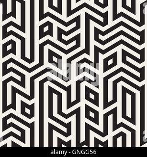 Vector Seamless Black And White Maze Lines Geometric Irregular Pattern Stock Vector