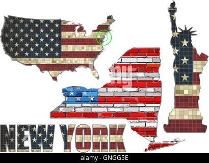 USA state of New York on a brick wall Stock Vector