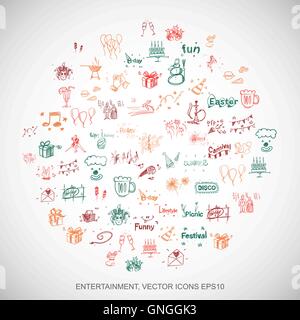 Multicolor doodles Hand Drawn Holiday Icons set on White. EPS10 vector illustration. Stock Vector