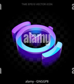 Time icon: 3d neon glowing Hand Watch made of glass, EPS 10 vector. Stock Vector