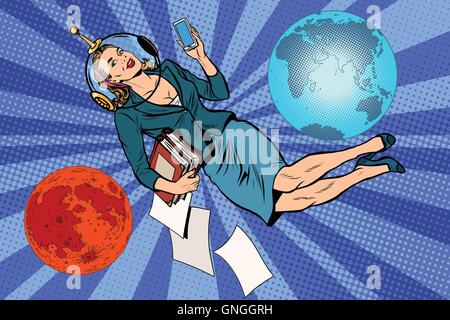 Cosmic business woman astronaut Stock Vector