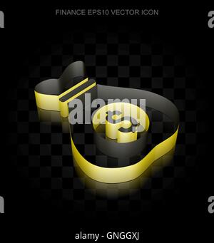 Business icon: Yellow 3d Money Bag made of paper, transparent shadow, EPS 10 vector. Stock Vector