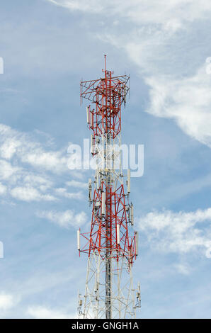 Mobile phone communication antenna tower, Cell phone tower. Stock Photo