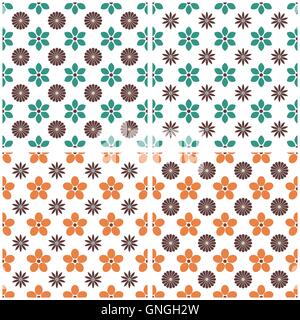 Set of floral seamless background, vector illustration. Stock Vector